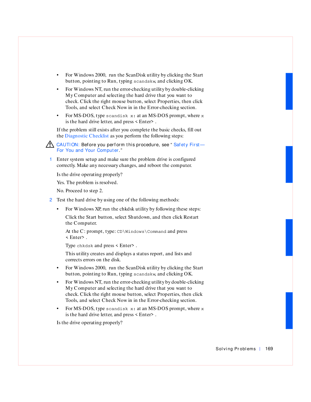 Dell GX240 manual Solving Problems 169 