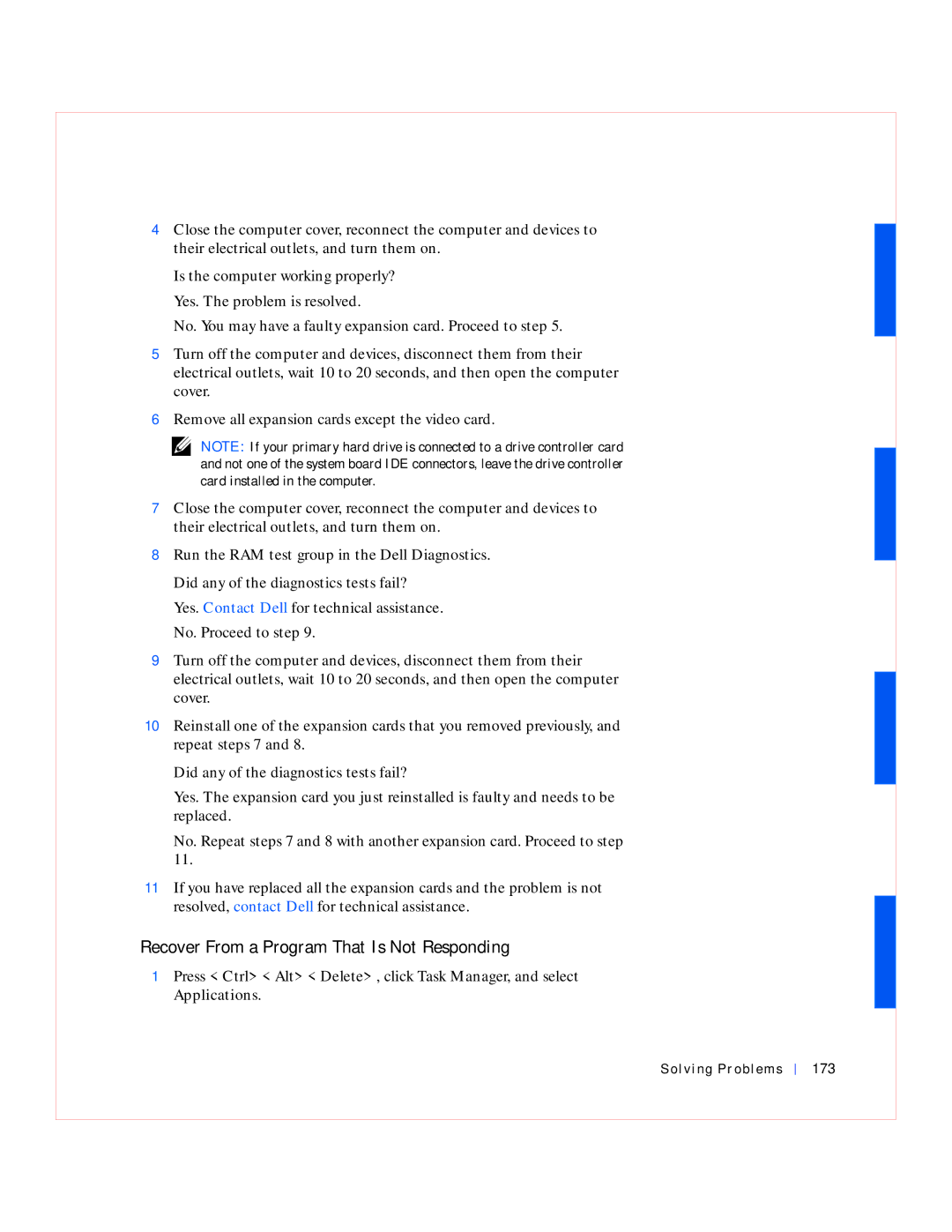 Dell GX240 manual Recover From a Program That Is Not Responding, Solving Problems 173 