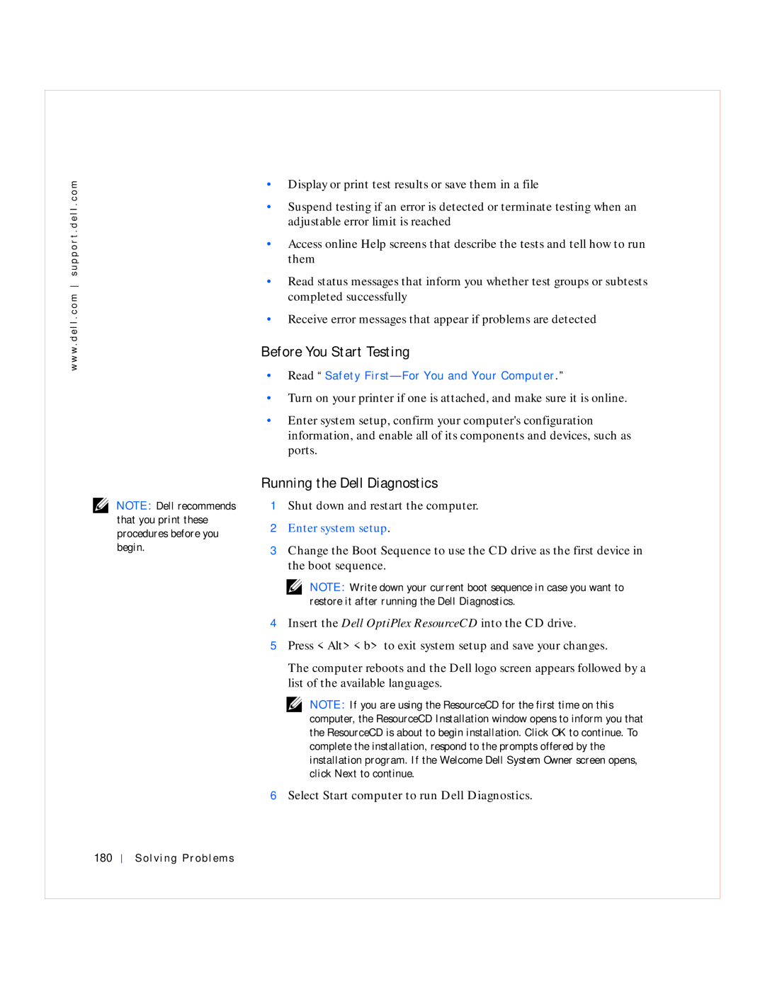 Dell GX240 manual Before You Start Testing, Running the Dell Diagnostics, Solving Problems 