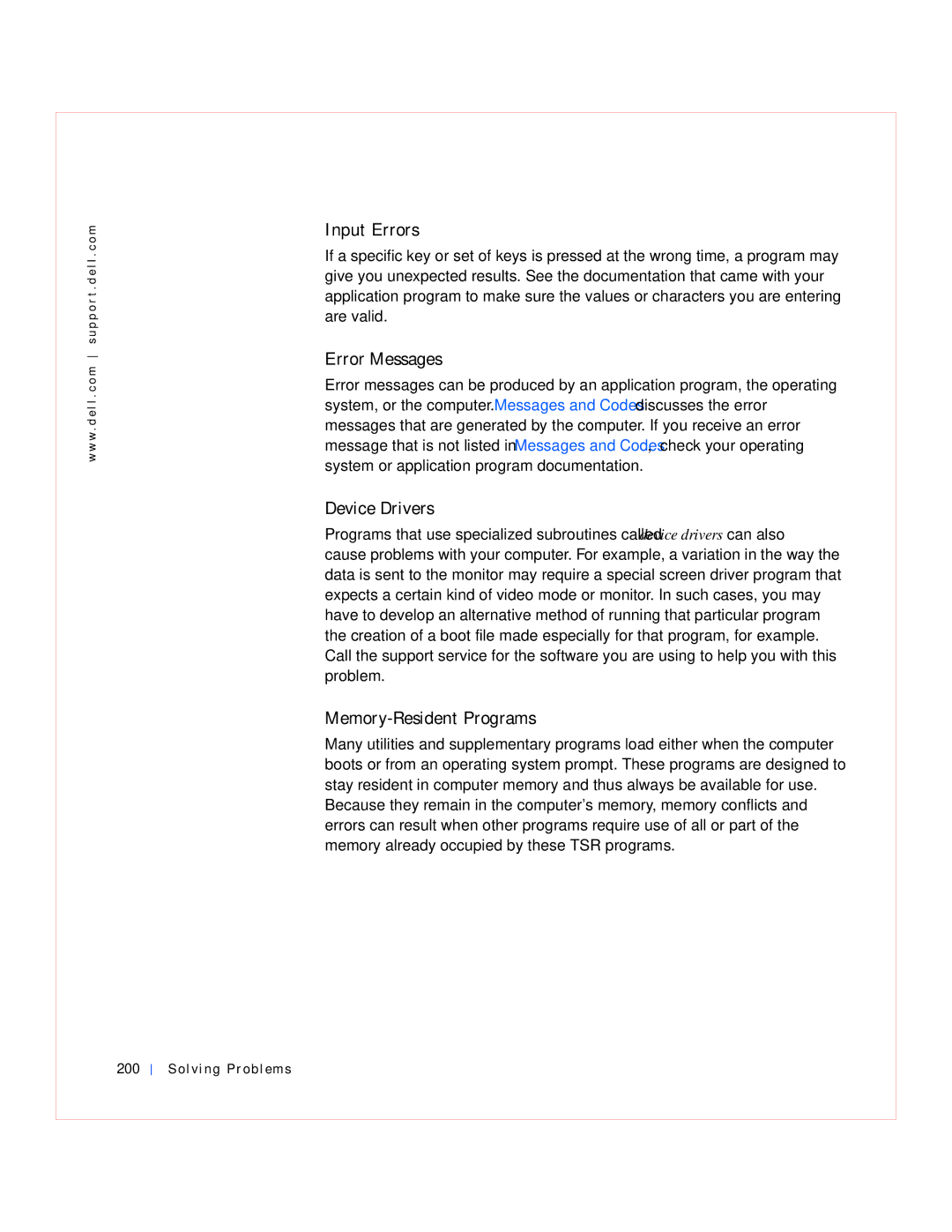 Dell GX240 manual Input Errors, Error Messages, Device Drivers, Memory-Resident Programs, Solving Problems 