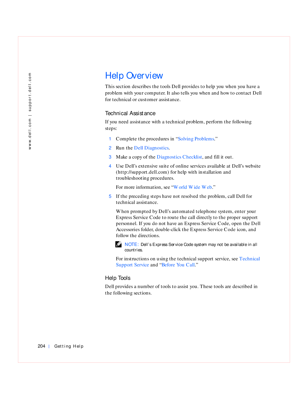 Dell GX240 manual Help Overview, Technical Assistance, Help Tools, Getting Help 