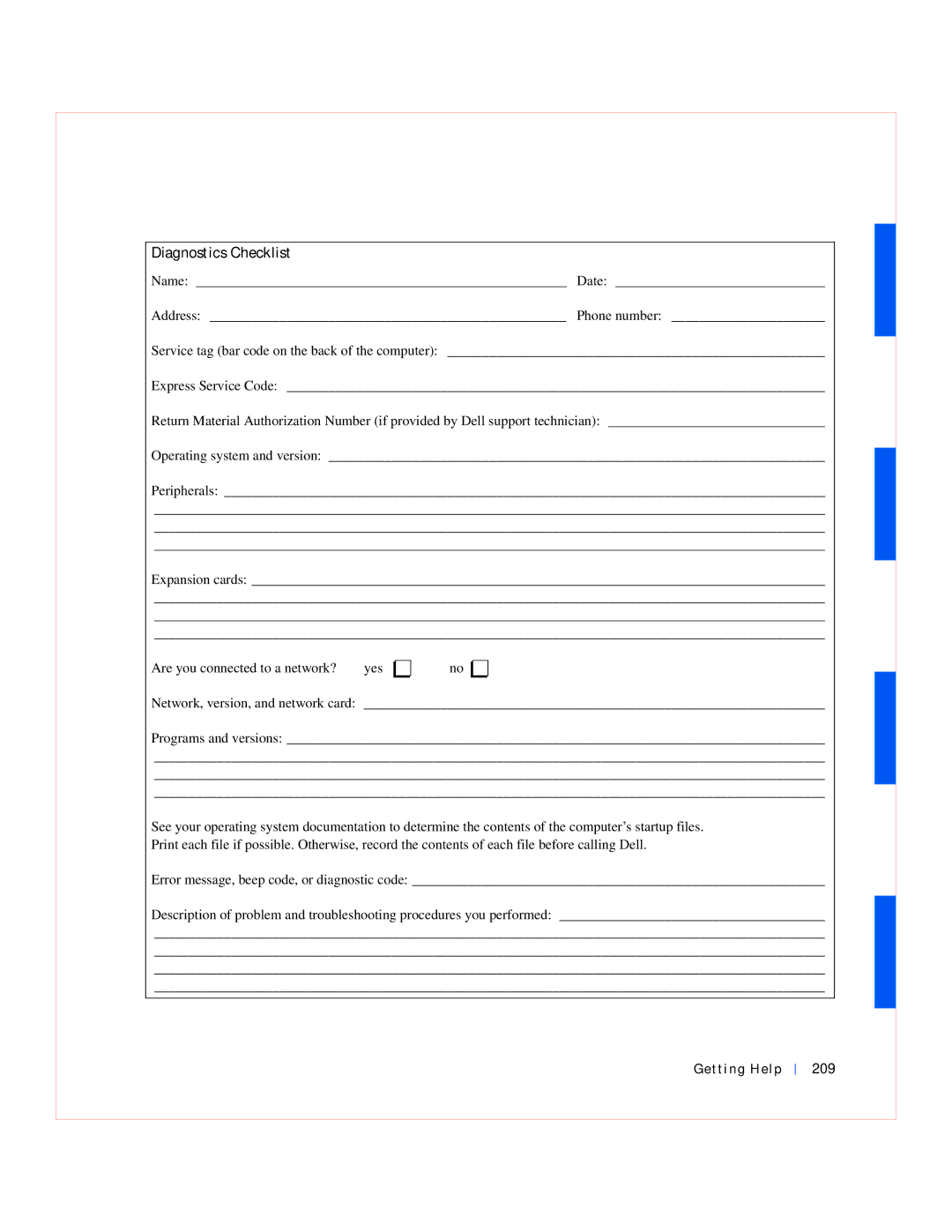 Dell GX240 manual Diagnostics Checklist, Getting Help 209 