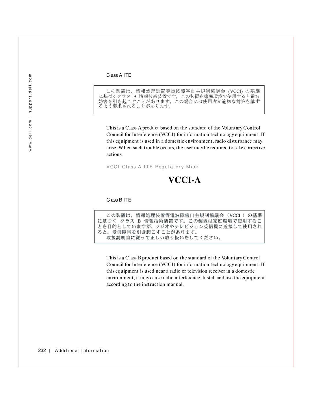 Dell GX240 manual Class a ITE, Class B ITE, Additional Information 