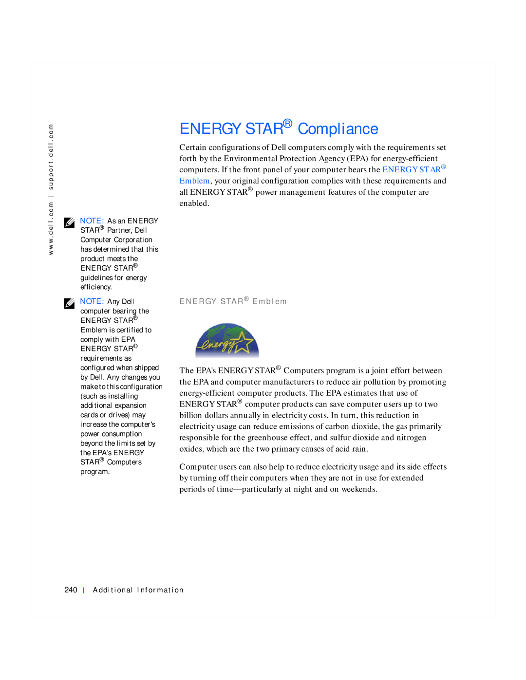 Dell GX240 manual Energy Star Compliance, Additional Information 