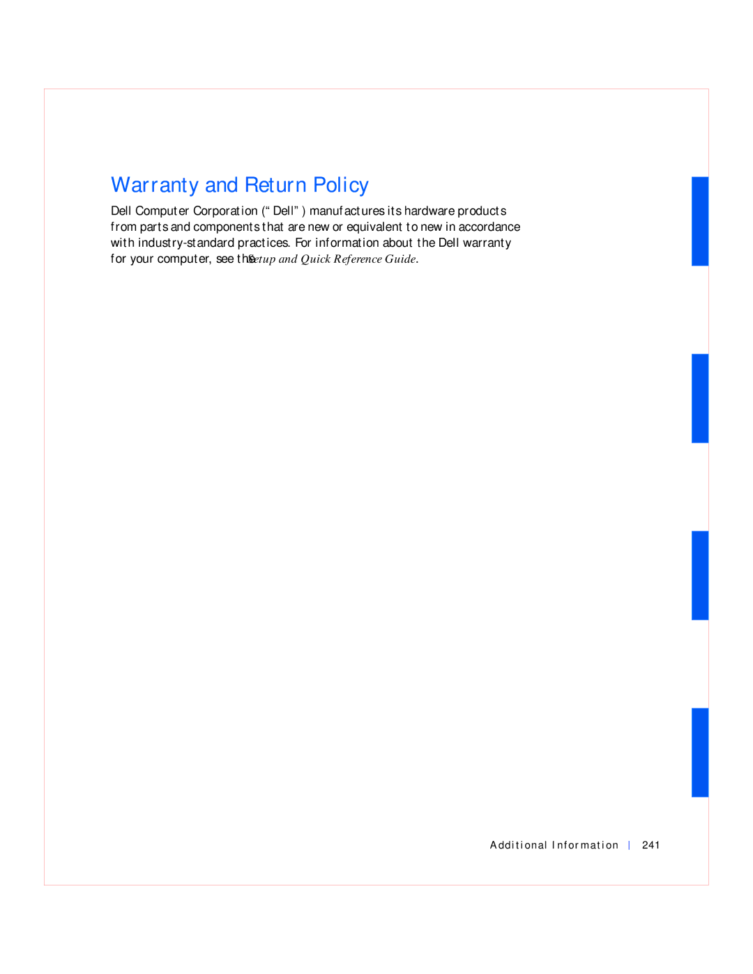 Dell GX240 manual Warranty and Return Policy, Additional Information 241 