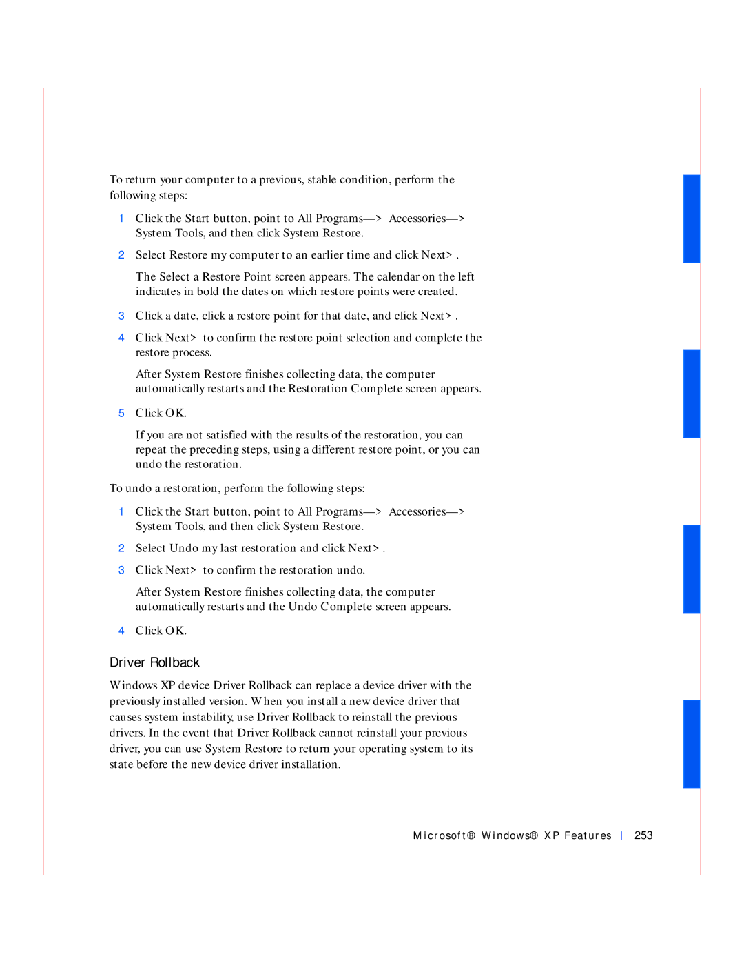 Dell GX240 manual Driver Rollback, Microsof t Windows XP Features 253 