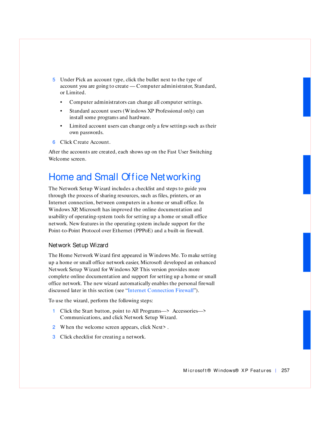 Dell GX240 manual Home and Small Office Networking, Network Setup Wizard, Microsof t Windows XP Features 257 