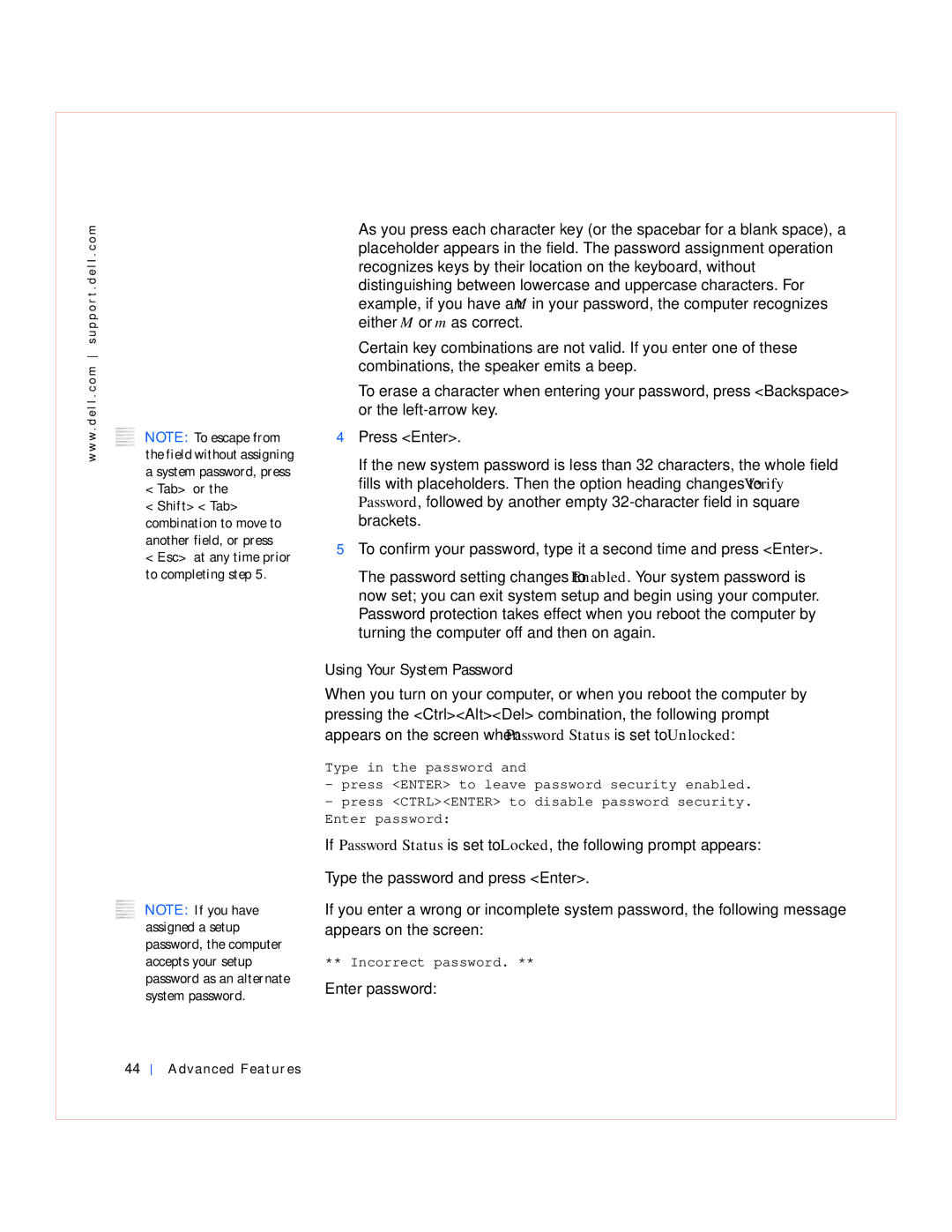 Dell GX240 manual Using Your System Password 