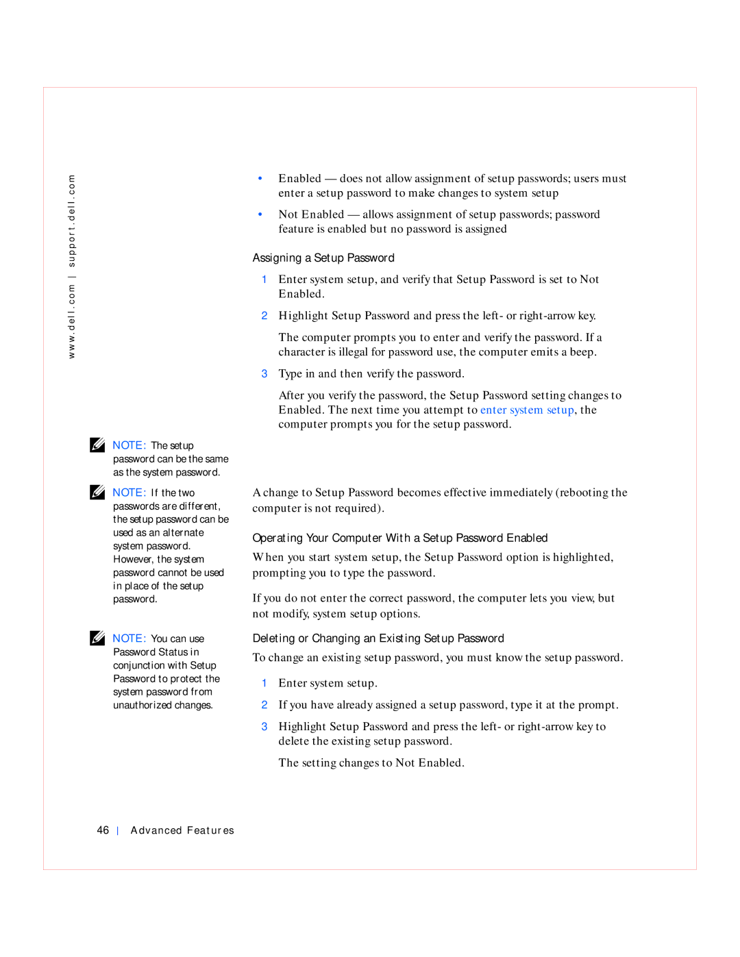 Dell GX240 manual Assigning a Setup Password, Operating Your Computer With a Setup Password Enabled 