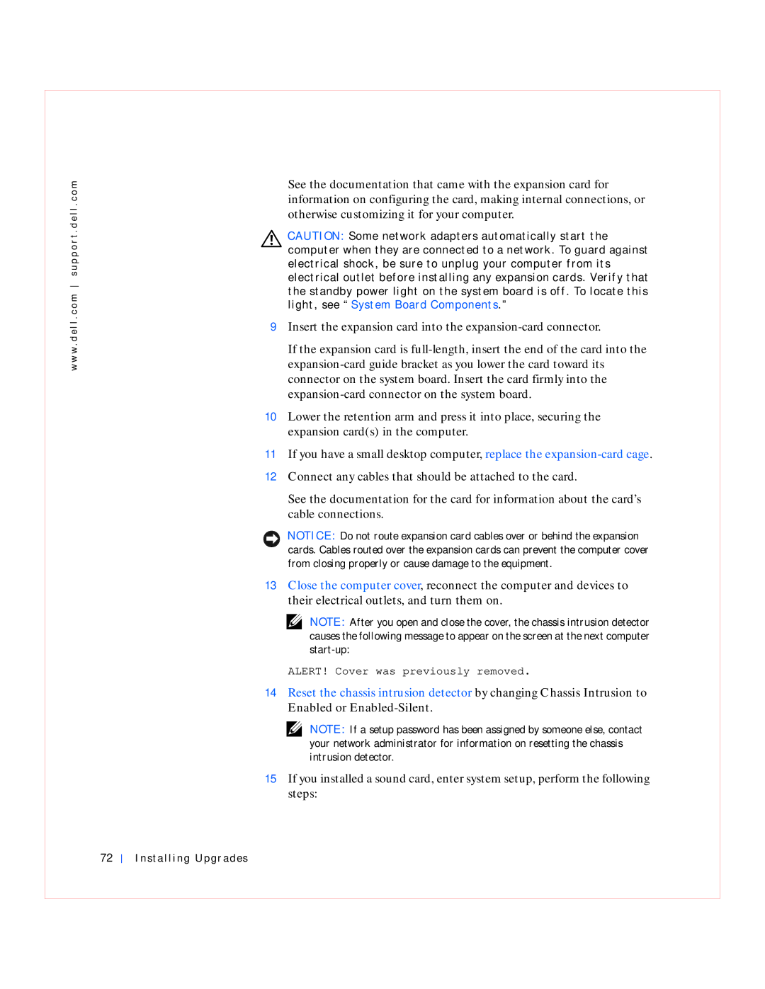 Dell GX240 manual ALERT! Cover was previously removed 