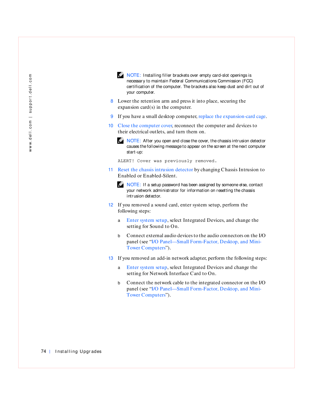 Dell GX240 manual ALERT! Cover was previously removed 