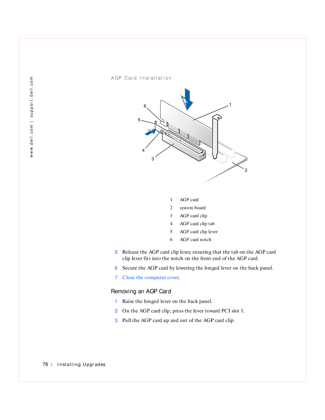 Dell GX240 manual Removing an AGP Card 