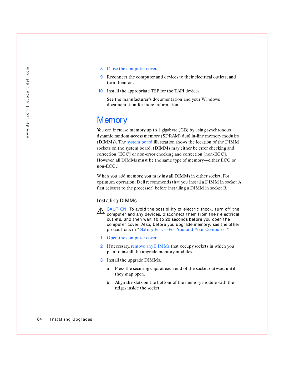 Dell GX240 manual Memory, Installing DIMMs 