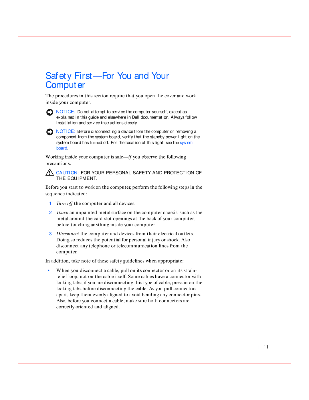 Dell GX240 manual Safety First-For You and Your Computer 