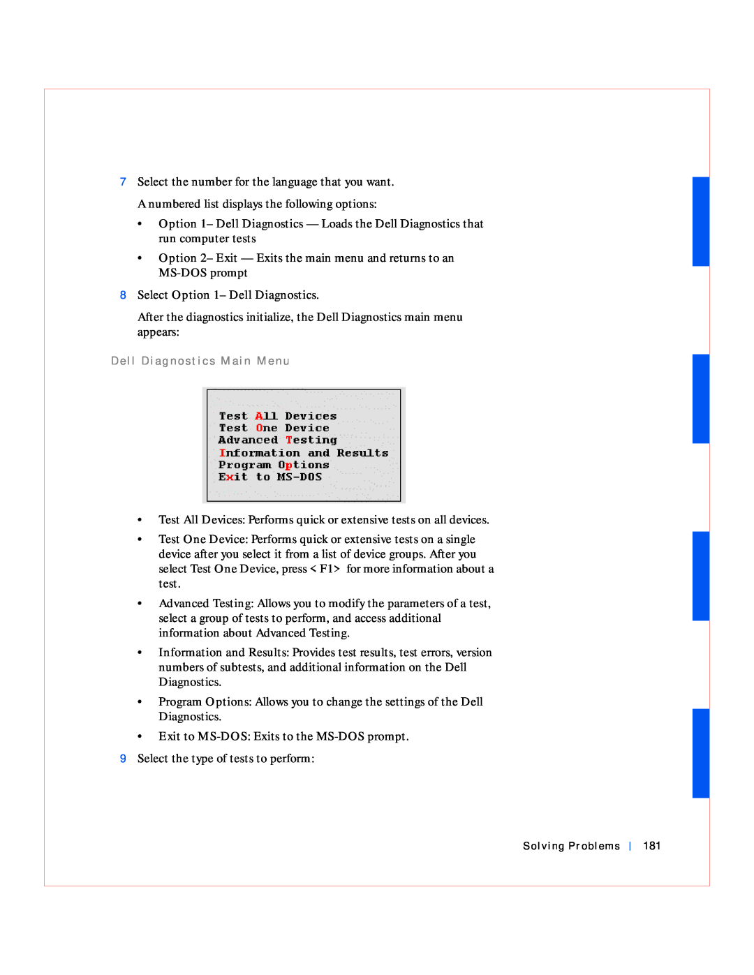Dell GX240 manual 8Select Option 1– Dell Diagnostics 
