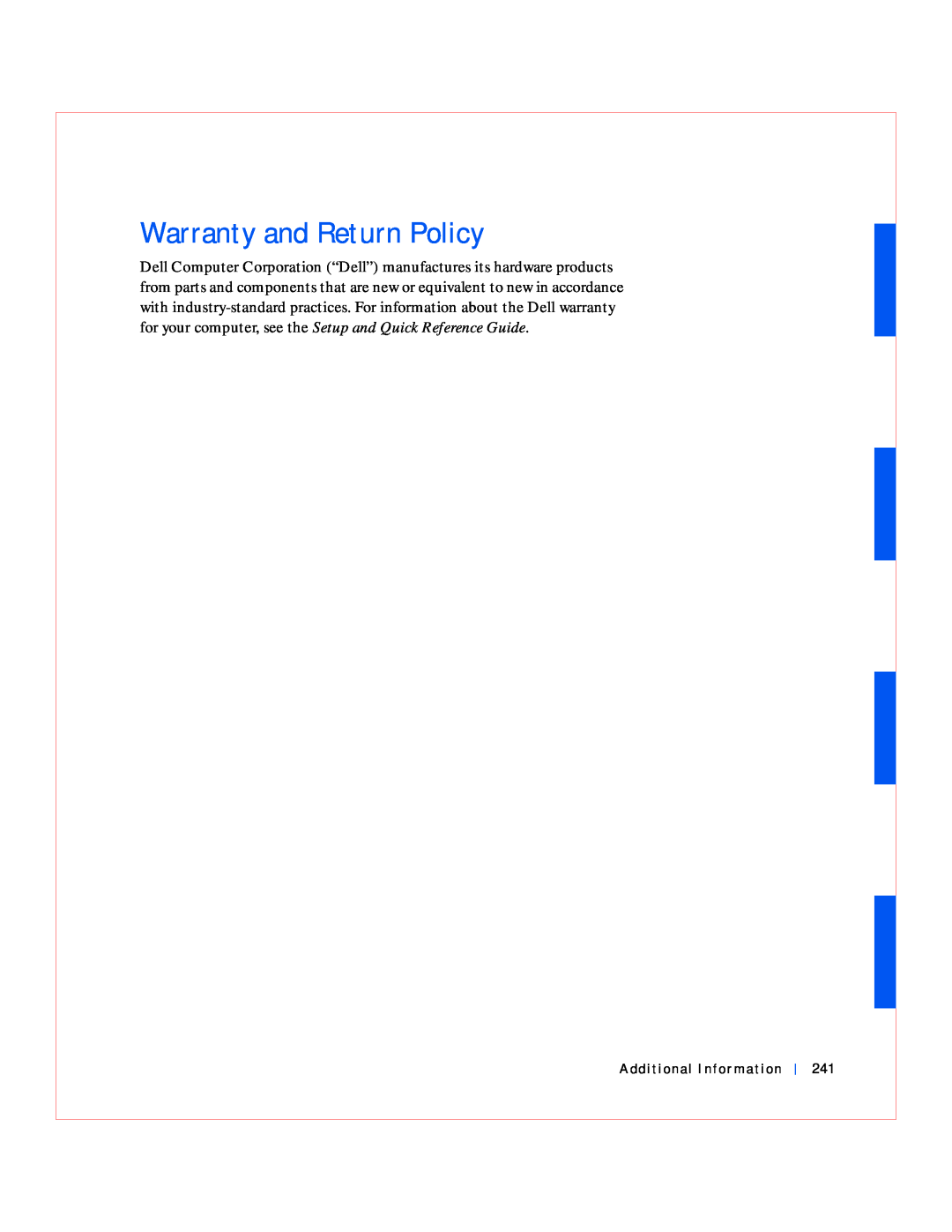Dell GX240 manual Warranty and Return Policy 