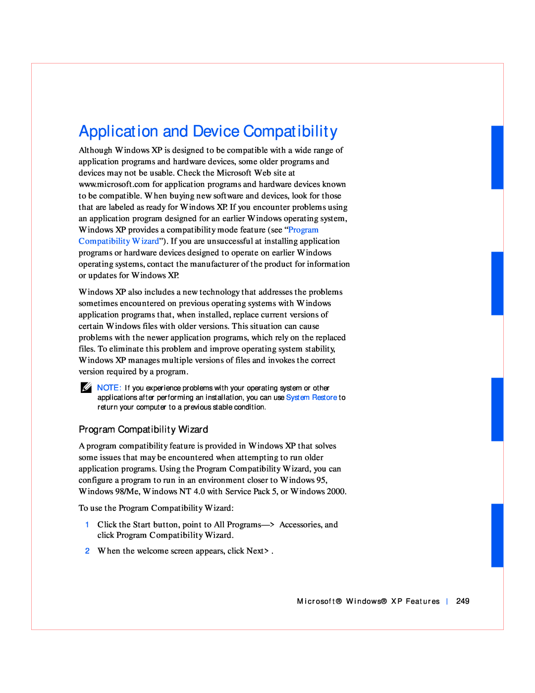 Dell GX240 manual Application and Device Compatibility, Program Compatibility Wizard 
