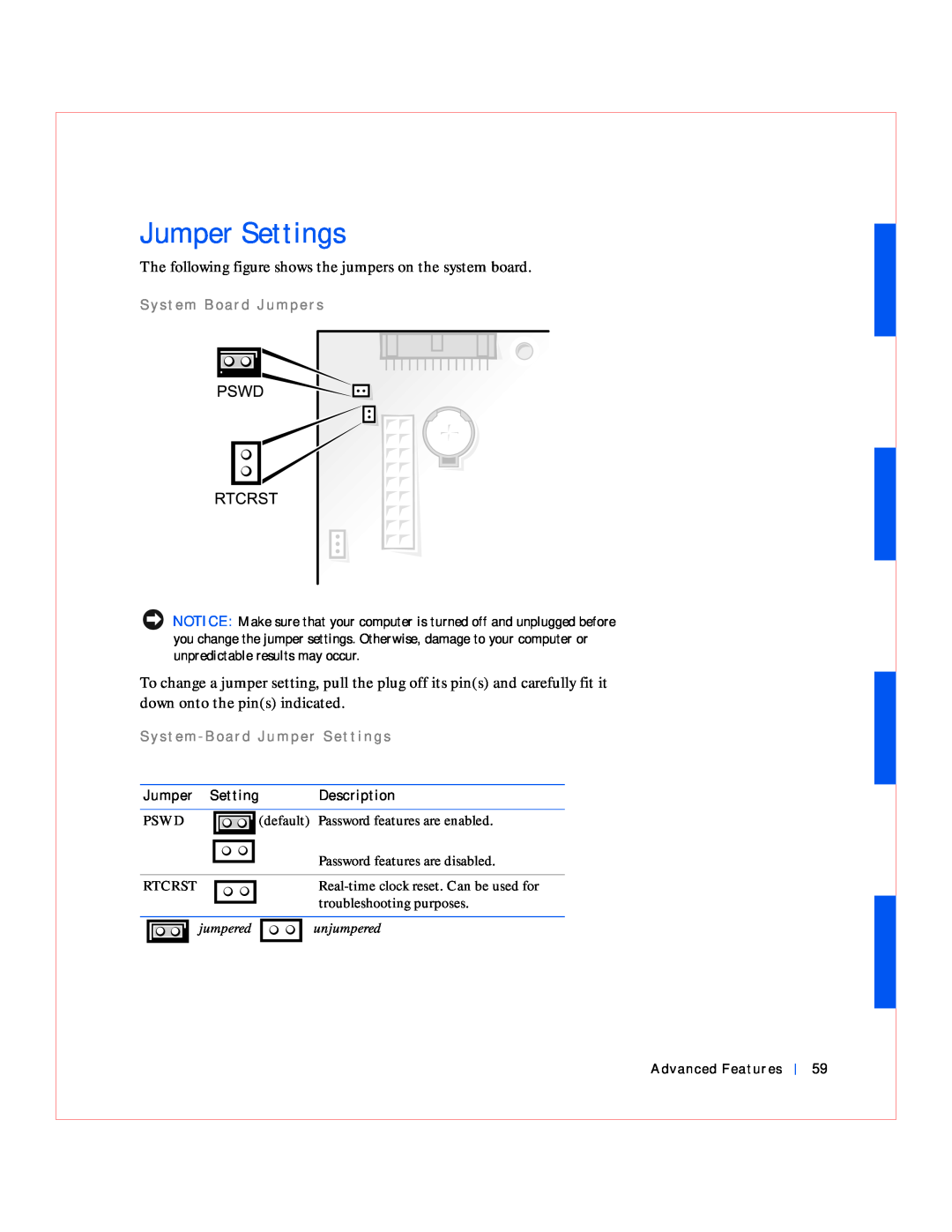 Dell GX240 manual Jumper Settings 