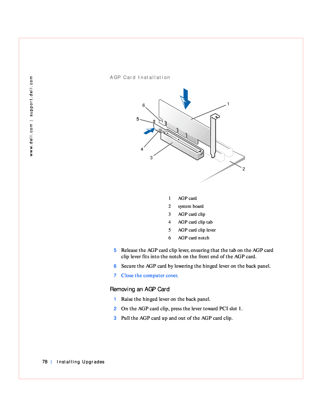 Dell GX240 manual Removing an AGP Card 
