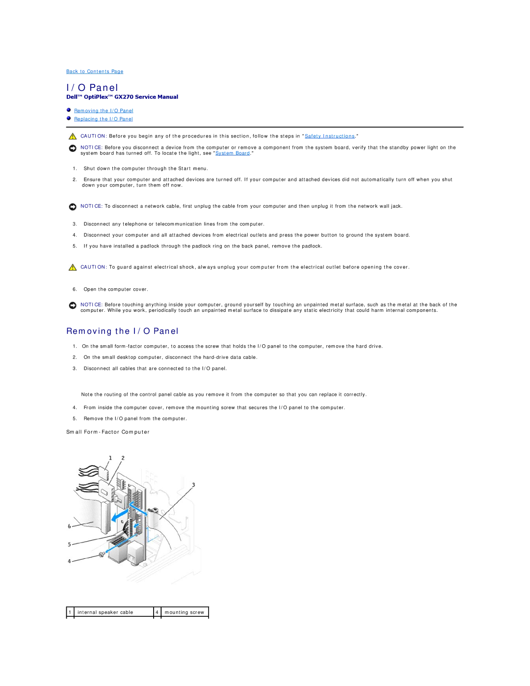 Dell GX270 manual Removing the I/O Panel 