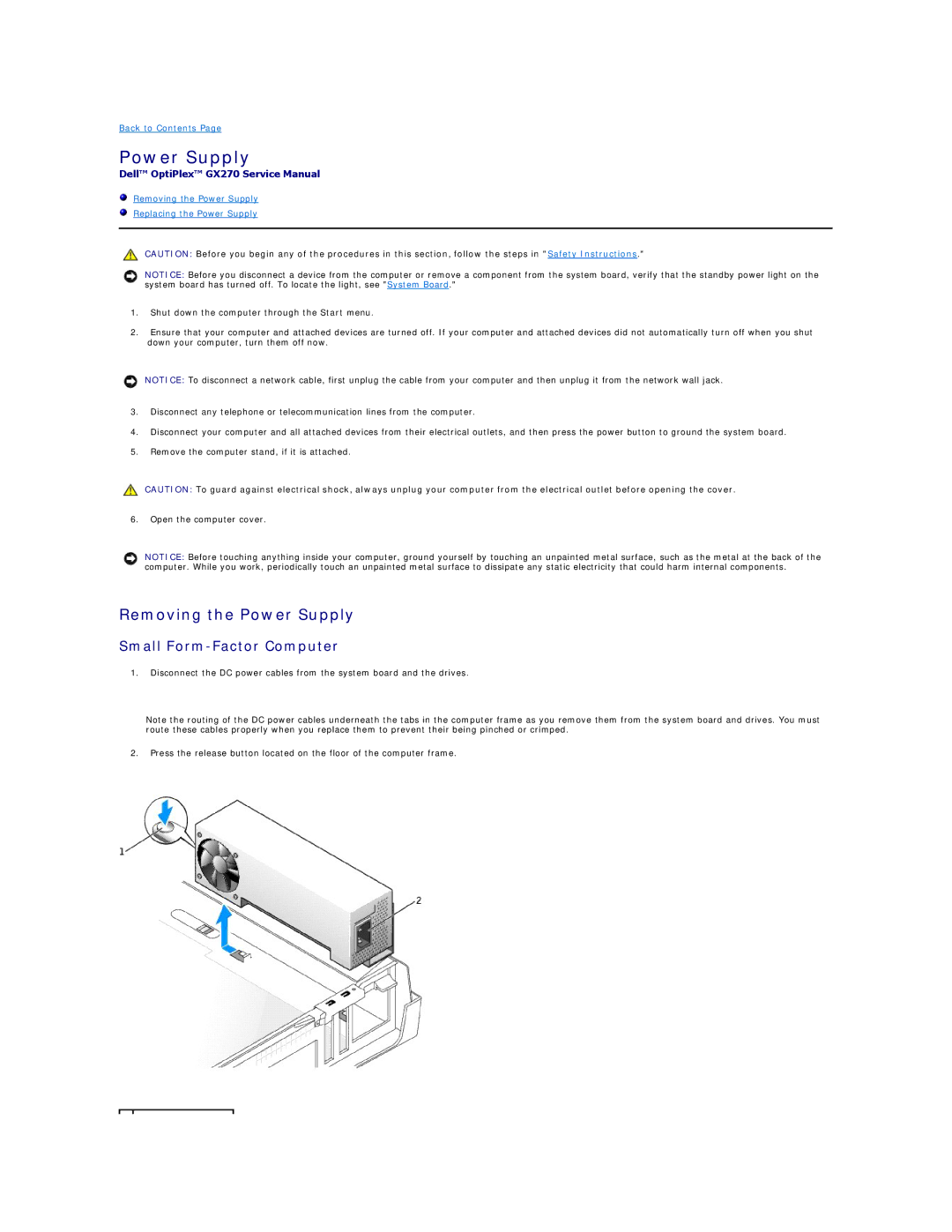 Dell GX270 manual Removing the Power Supply 