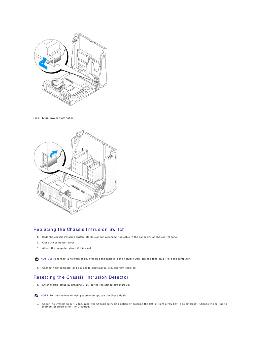 Dell GX270 manual Replacing the Chassis Intrusion Switch, Resetting the Chassis Intrusion Detector 