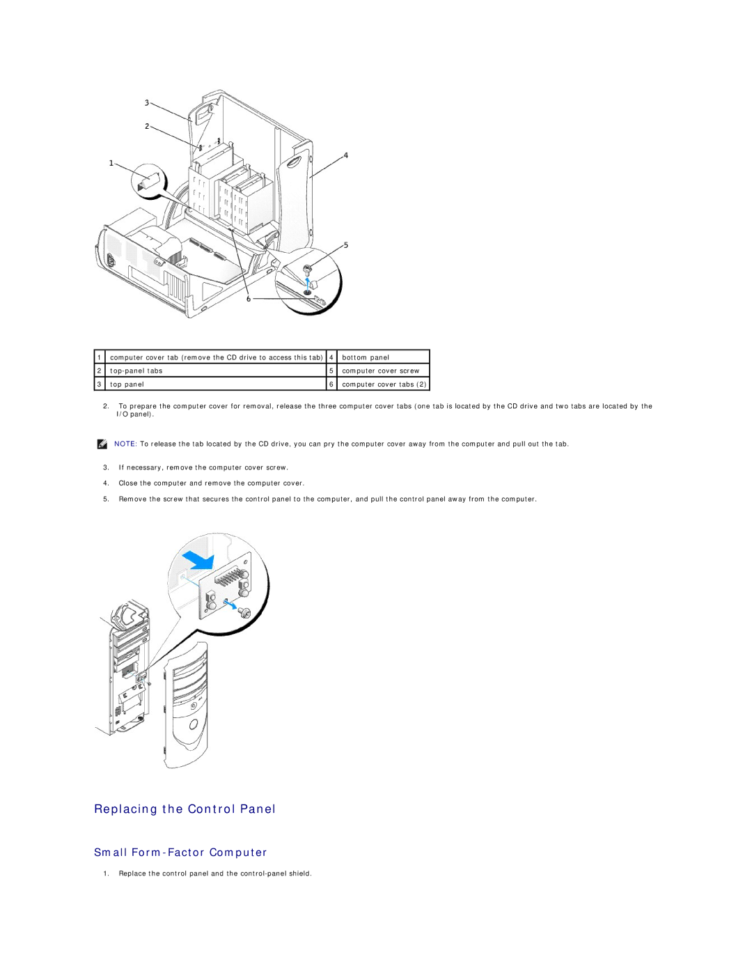 Dell GX270 manual Replacing the Control Panel 