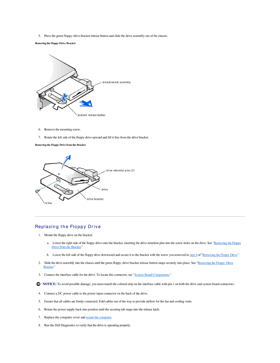 Dell GX400 manual Replacing the Floppy Drive 