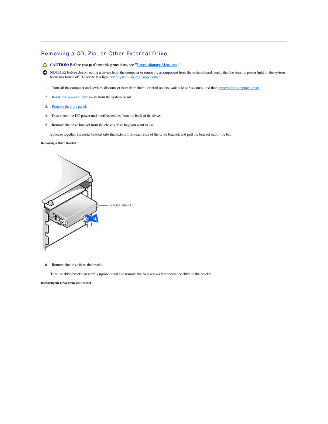 Dell GX400 manual Removing a CD, Zip, or Other External Drive 