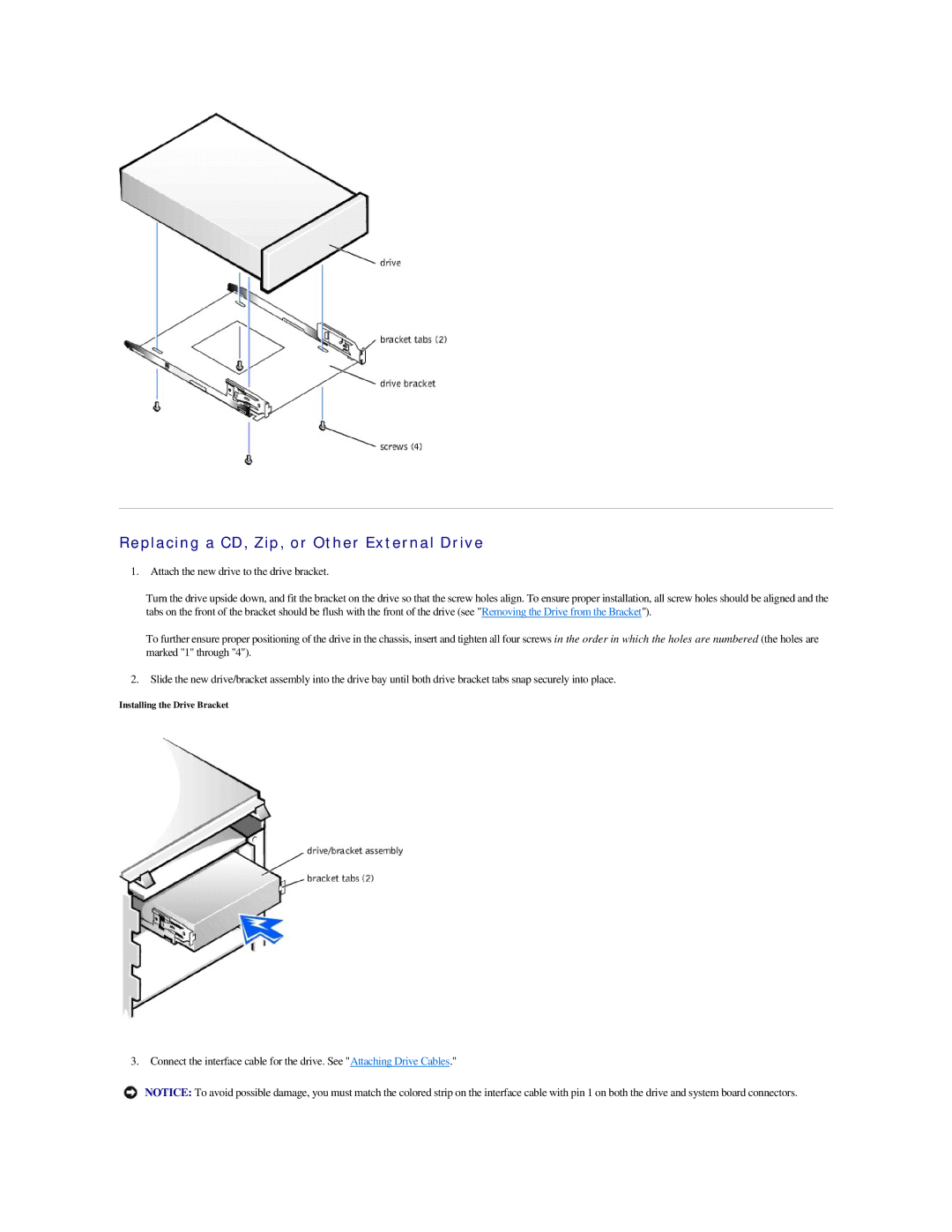 Dell GX400 manual Replacing a CD, Zip, or Other External Drive 