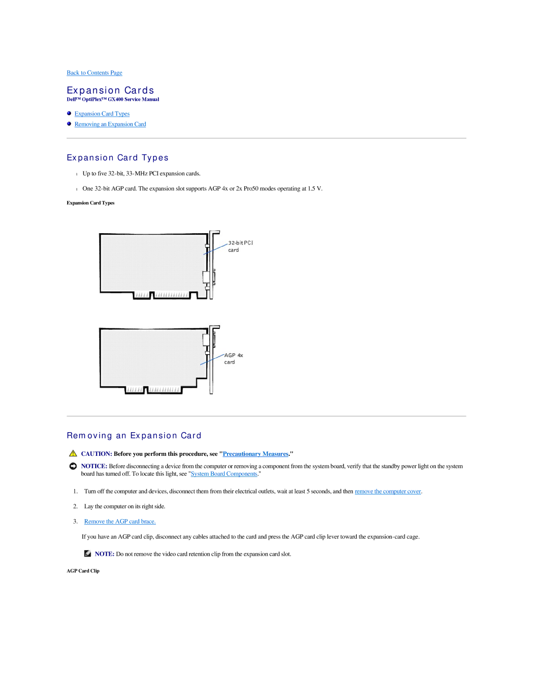 Dell GX400 manual Expansion Cards, Expansion Card Types, Removing an Expansion Card 