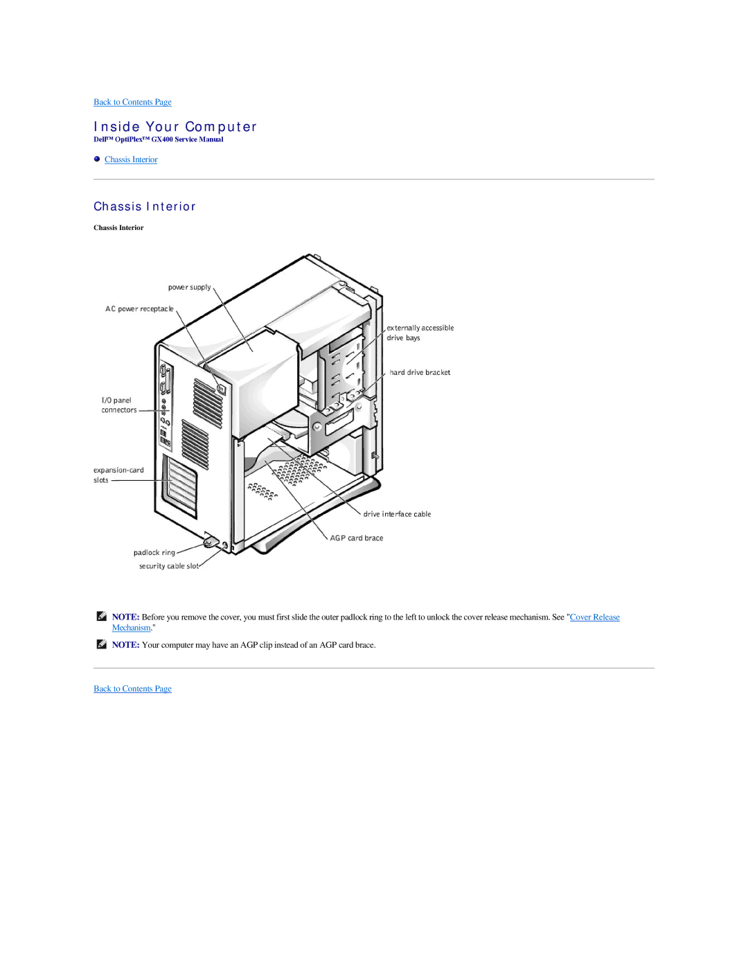 Dell GX400 manual Inside Your Computer, Chassis Interior 