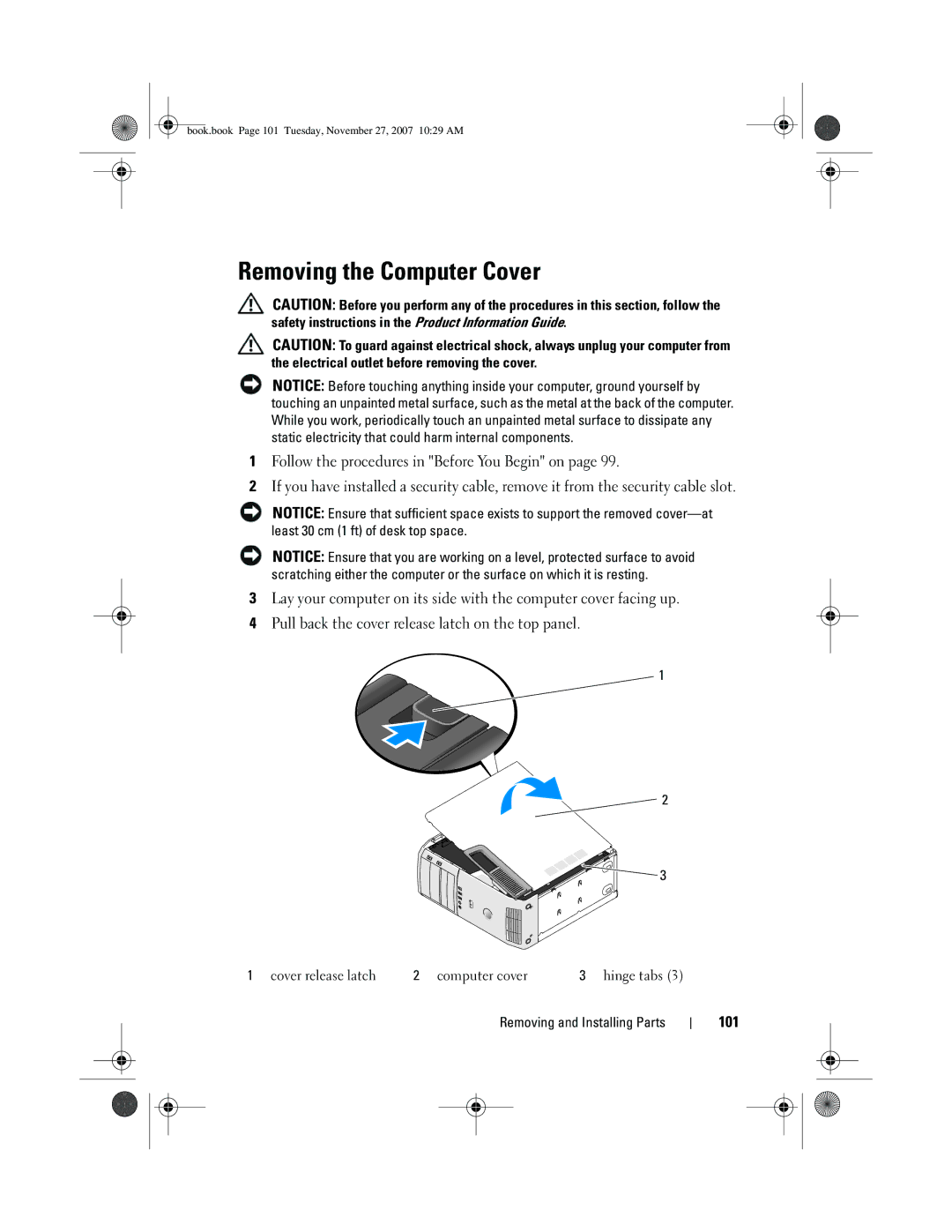 Dell DC01L, GX404 owner manual Removing the Computer Cover, 101 