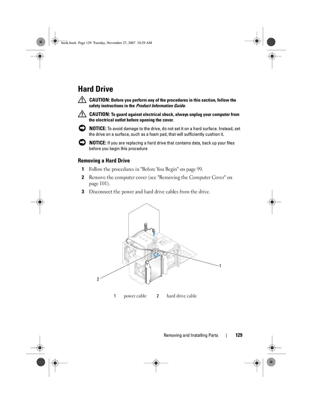 Dell DC01L, GX404 owner manual Removing a Hard Drive, 129 