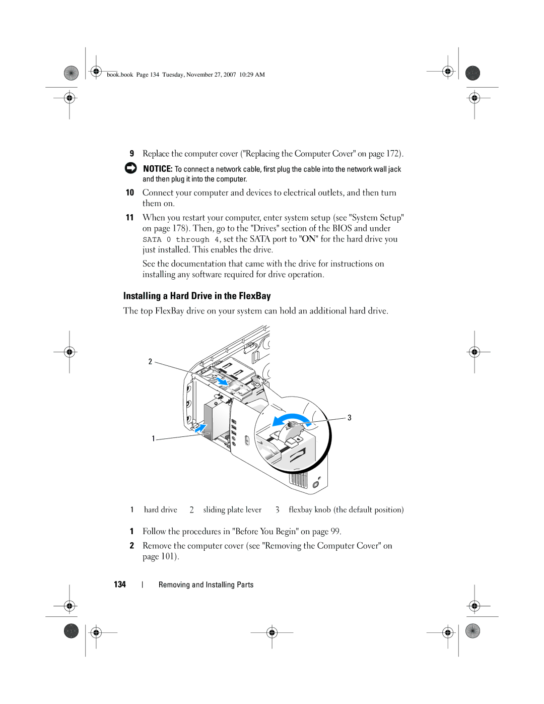 Dell GX404, DC01L owner manual Installing a Hard Drive in the FlexBay 