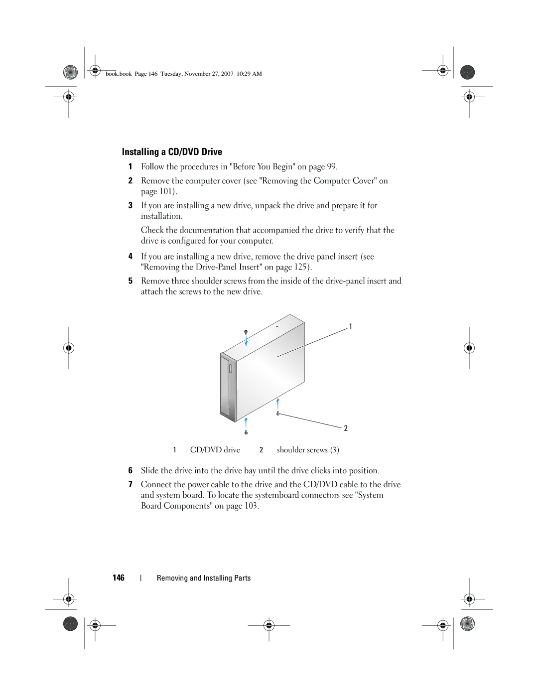 Dell GX404, DC01L owner manual Installing a CD/DVD Drive 