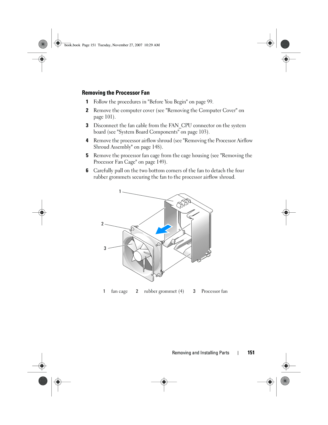 Dell DC01L, GX404 owner manual Removing the Processor Fan, 151 