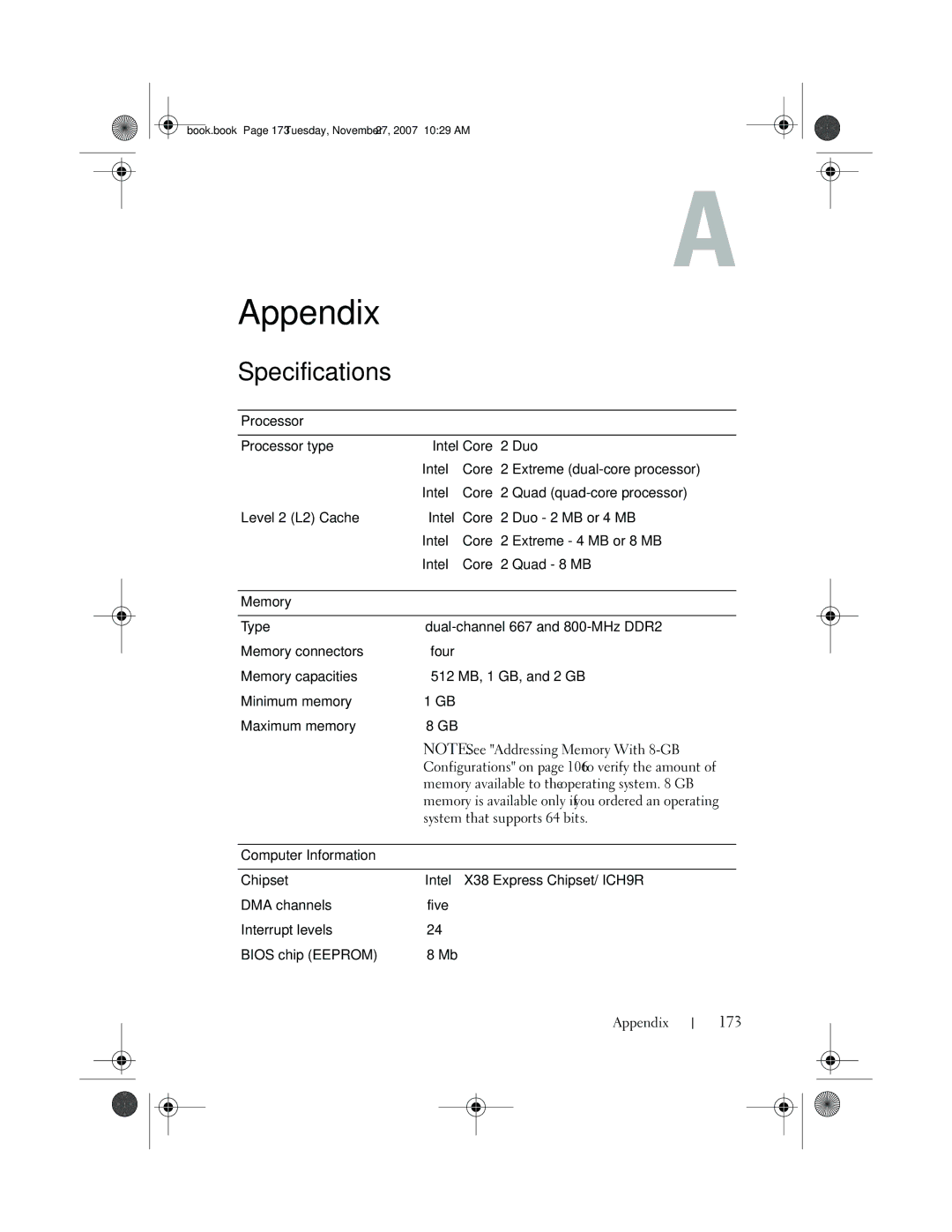 Dell DC01L, GX404 owner manual Specifications, 173 