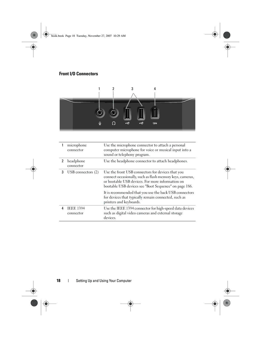 Dell GX404, DC01L owner manual Front I/O Connectors 