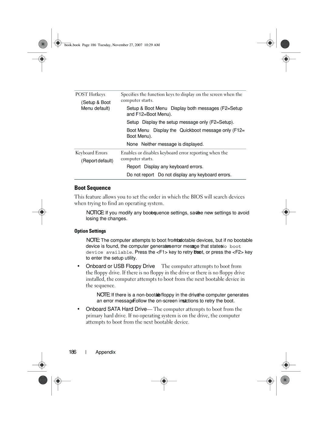 Dell GX404, DC01L owner manual Boot Sequence 