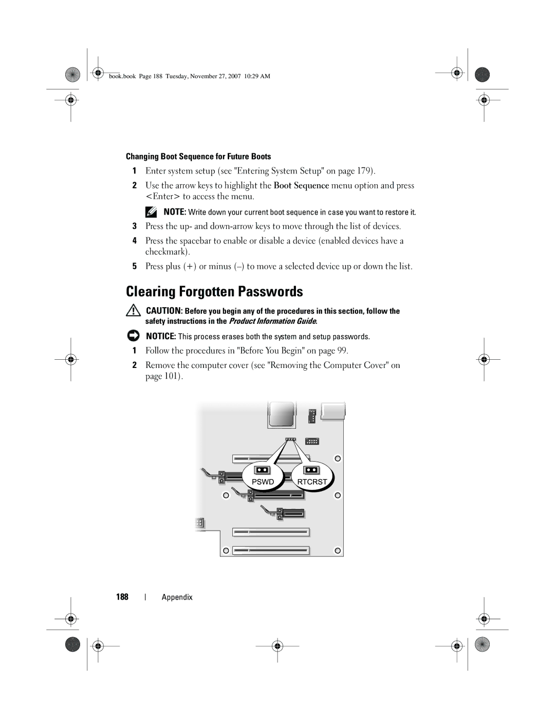 Dell GX404, DC01L owner manual Clearing Forgotten Passwords 