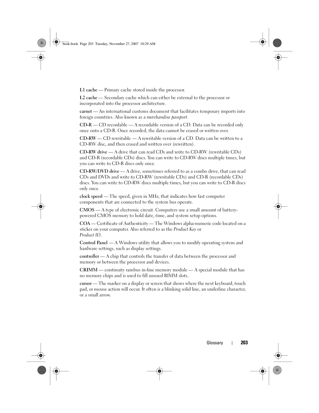 Dell DC01L, GX404 owner manual 203, Product ID 