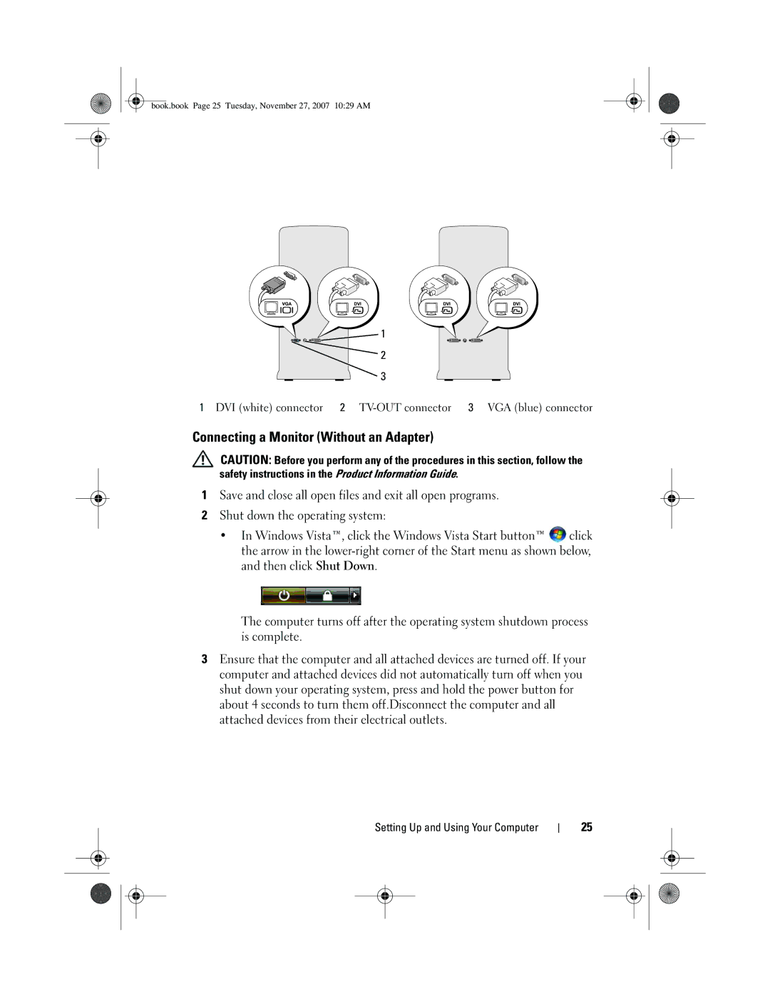 Dell DC01L, GX404 owner manual Connecting a Monitor Without an Adapter 