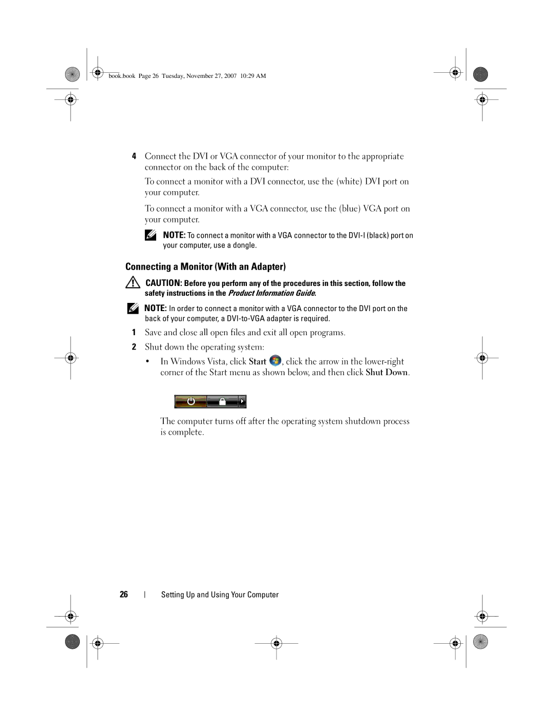 Dell GX404, DC01L owner manual Connecting a Monitor With an Adapter 