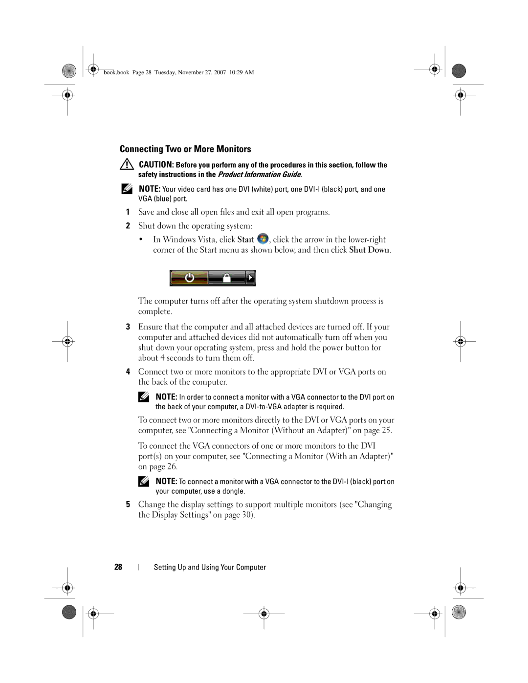 Dell GX404, DC01L owner manual Connecting Two or More Monitors 