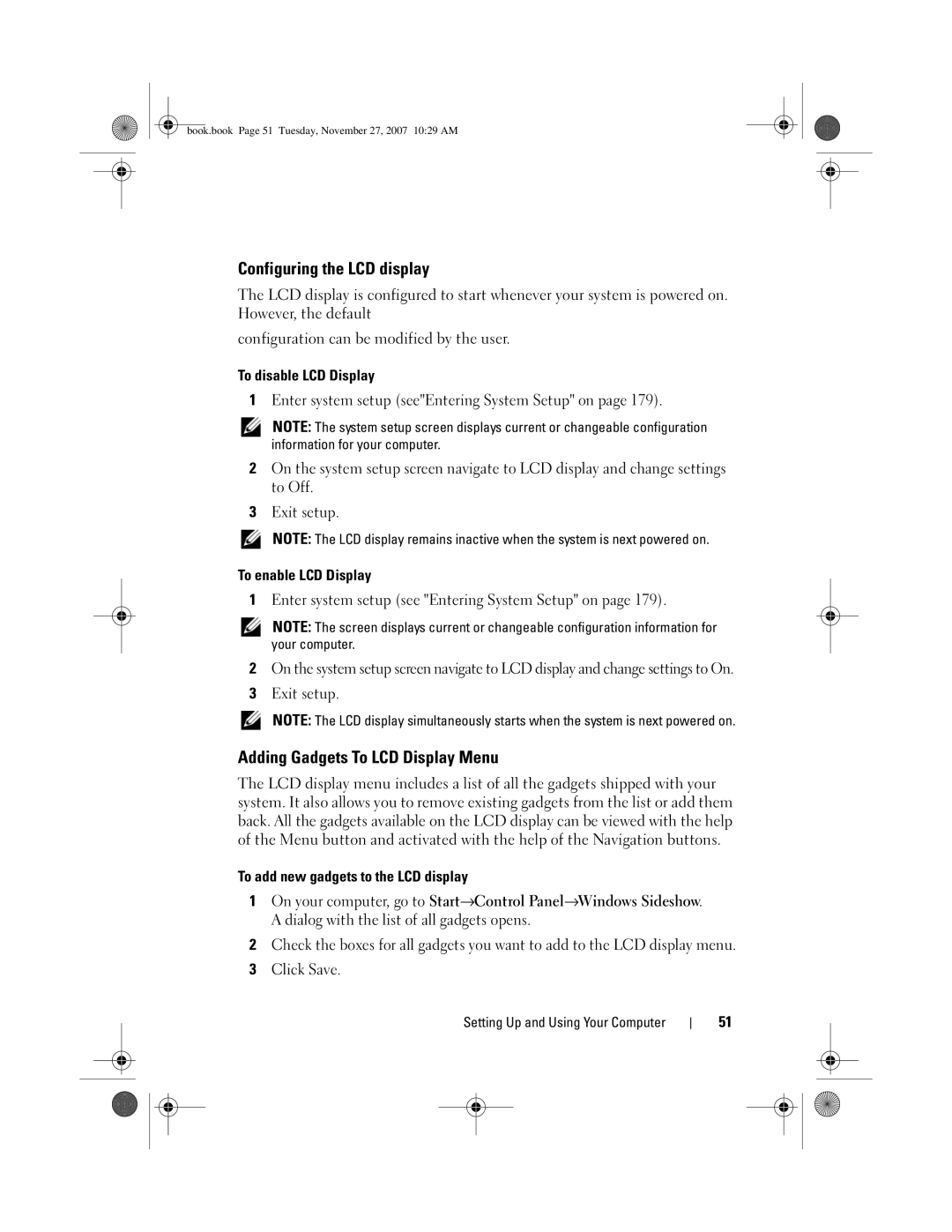 Dell DC01L, GX404 owner manual Configuring the LCD display, Adding Gadgets To LCD Display Menu 