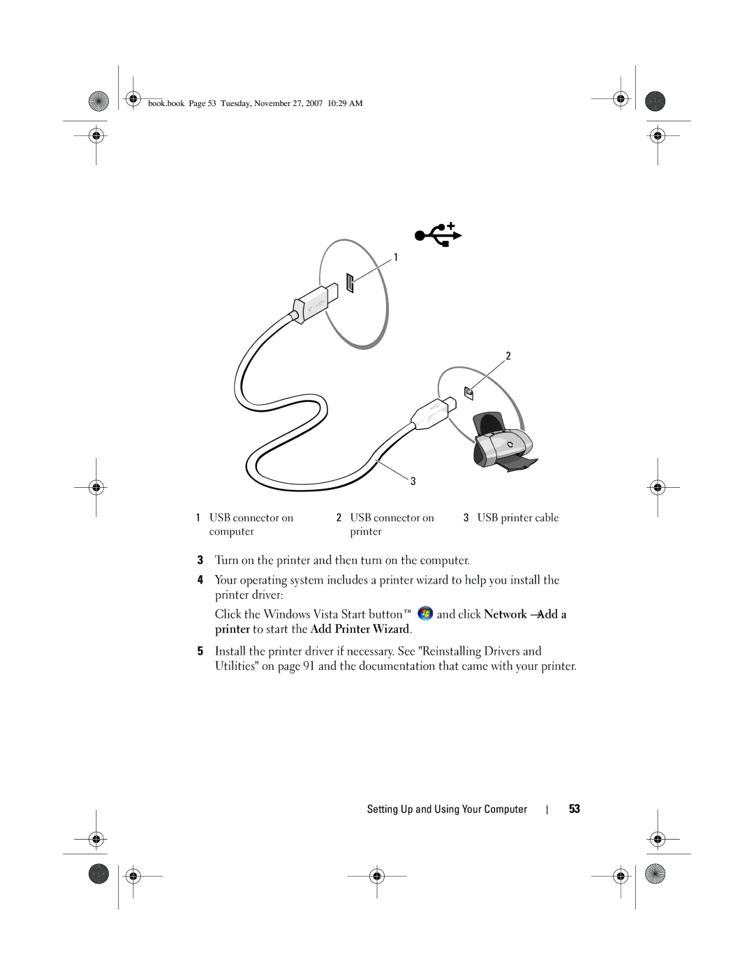 Dell DC01L, GX404 owner manual USB connector on USB printer cable Computer Printer 