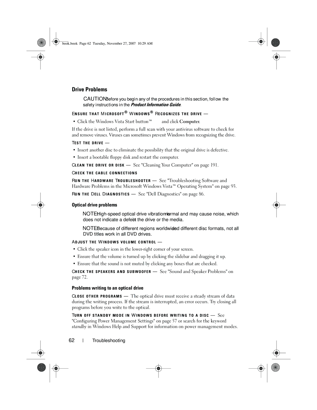 Dell GX404, DC01L owner manual Drive Problems, Optical drive problems, Problems writing to an optical drive 