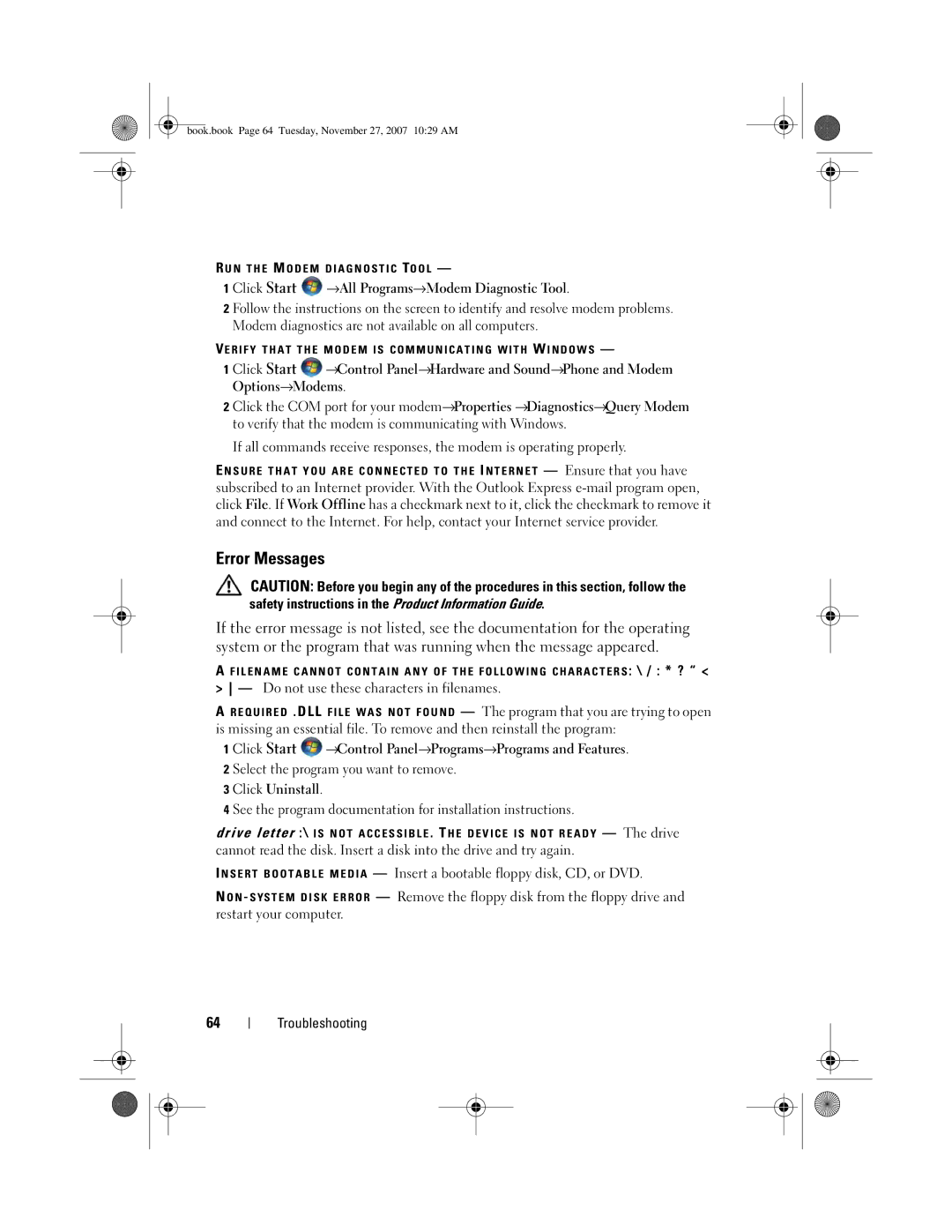 Dell GX404, DC01L owner manual Error Messages 