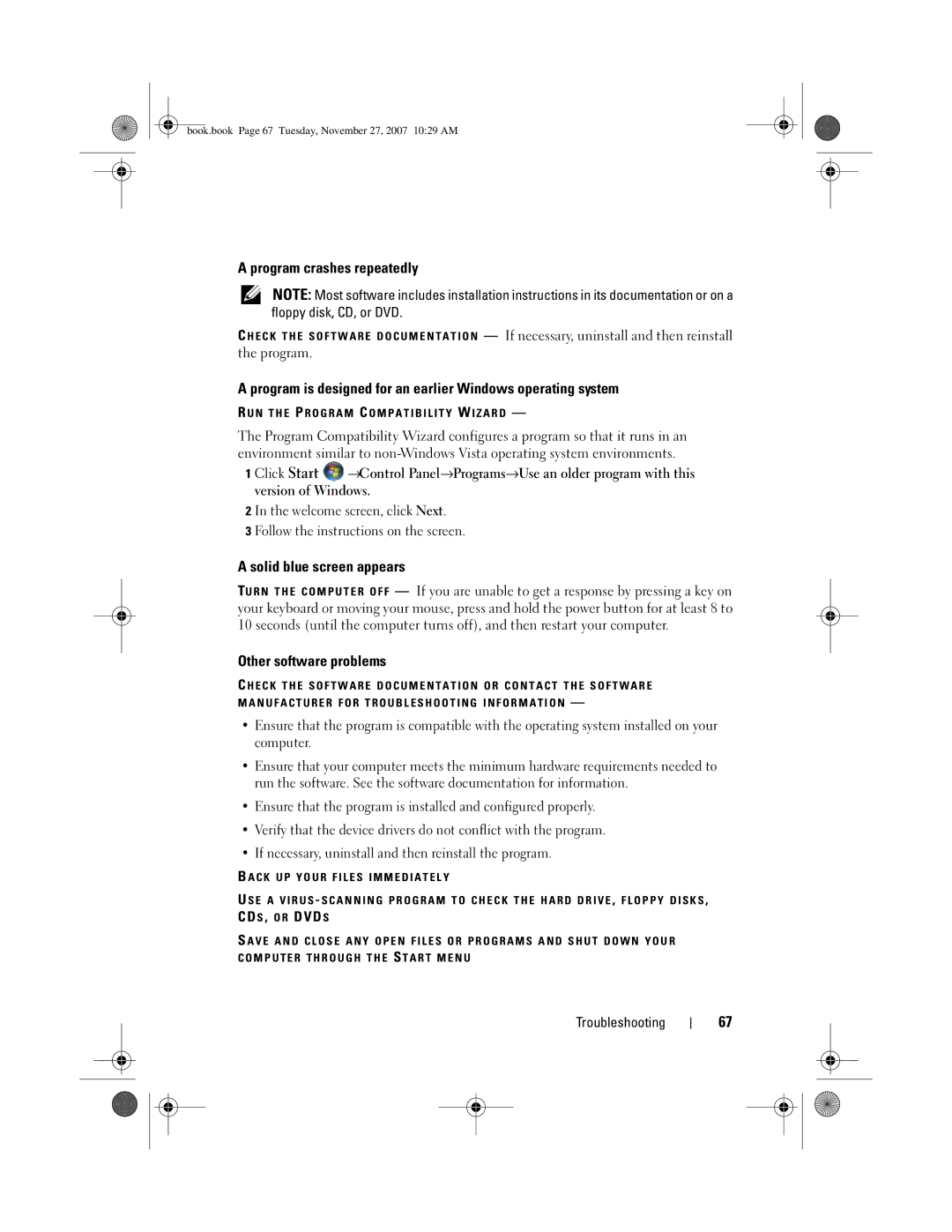 Dell DC01L, GX404 owner manual Program crashes repeatedly, Program is designed for an earlier Windows operating system 